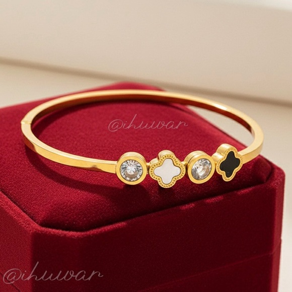 Jewelry - Mother of Pearl 14K Gold Plated Stainless Steel Bangle